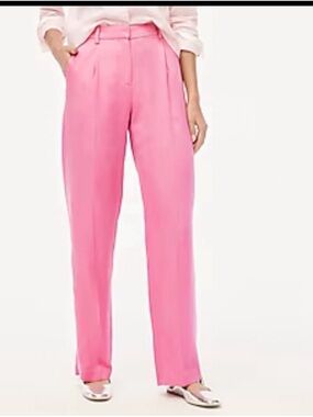 J. Crew Pink High-Rise Pleated Wide-Leg Trousers